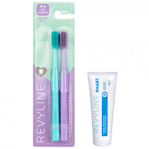 Набор зубных щеток Revyline SM6000 DUO Mint и Violet + Зубная паста Revyline Smart, 15 г